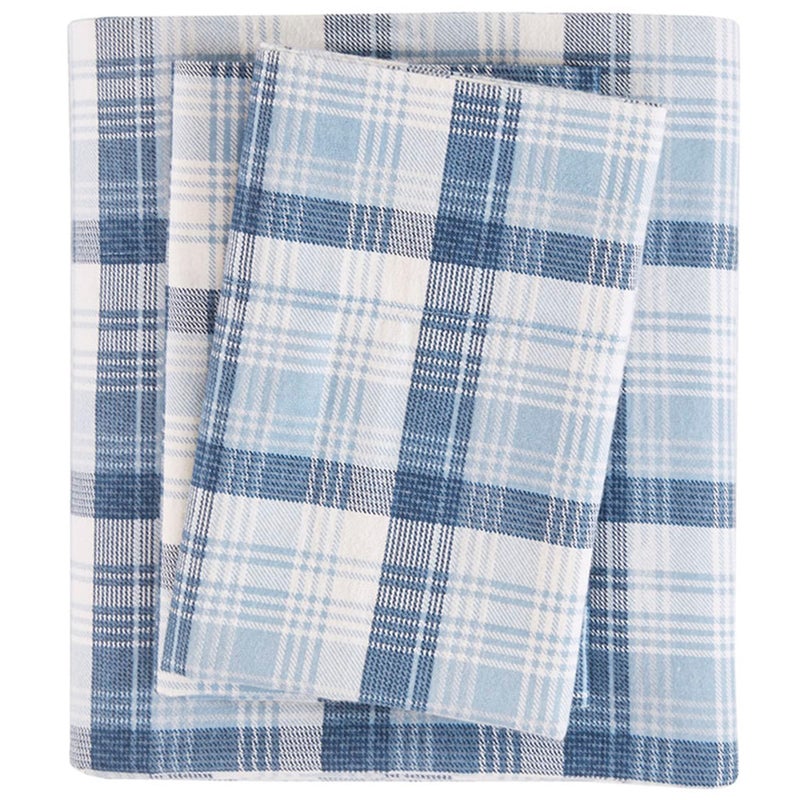 Woolrich John Rich & Bros. Woolrich Cotton Sheet Set Cottage Charms Print, 100% Cotton Flannel Sheets Warm & Fuzzy Bedding Set Cal King Size Sheets, Fitted Pocket Fits Up to 14" Mattress, Cal King Blue Plaid, 4 Piece - Image 1